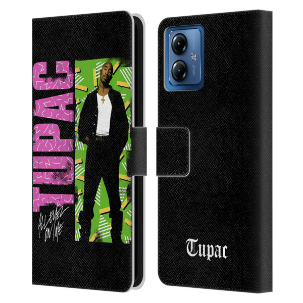 Tupac Shakur Key Art Distressed Look Leather Book Wallet Case Cover For Motorola Moto G14