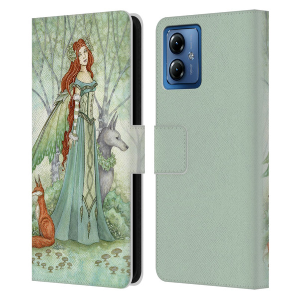 Amy Brown Magical Fairies Woodland Fairy With Fox & Wolf Leather Book Wallet Case Cover For Motorola Moto G14