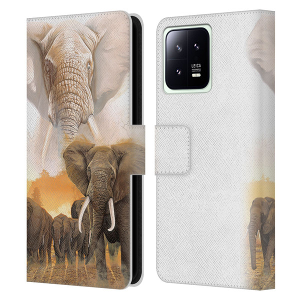 Graeme Stevenson Wildlife Elephants Leather Book Wallet Case Cover For Xiaomi 13 5G