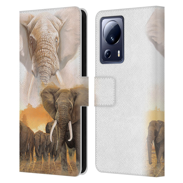 Graeme Stevenson Wildlife Elephants Leather Book Wallet Case Cover For Xiaomi 13 Lite 5G
