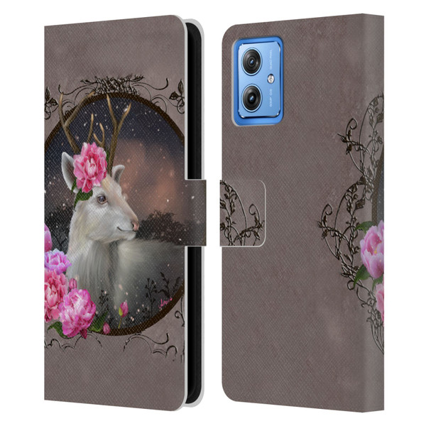Ash Evans Animals White Deer Leather Book Wallet Case Cover For Motorola Moto G54 5G