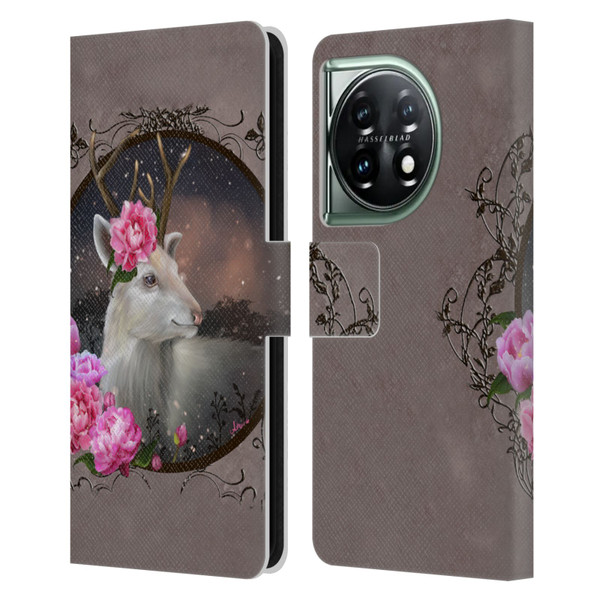 Ash Evans Animals White Deer Leather Book Wallet Case Cover For OnePlus 11 5G