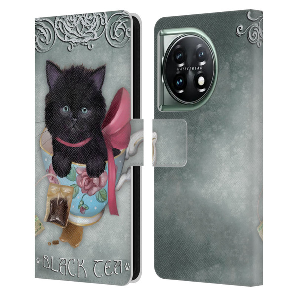 Ash Evans Black Cats Tea Leather Book Wallet Case Cover For OnePlus 11 5G