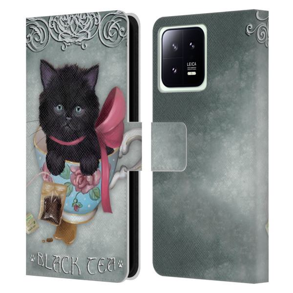 Ash Evans Black Cats Tea Leather Book Wallet Case Cover For Xiaomi 13 5G