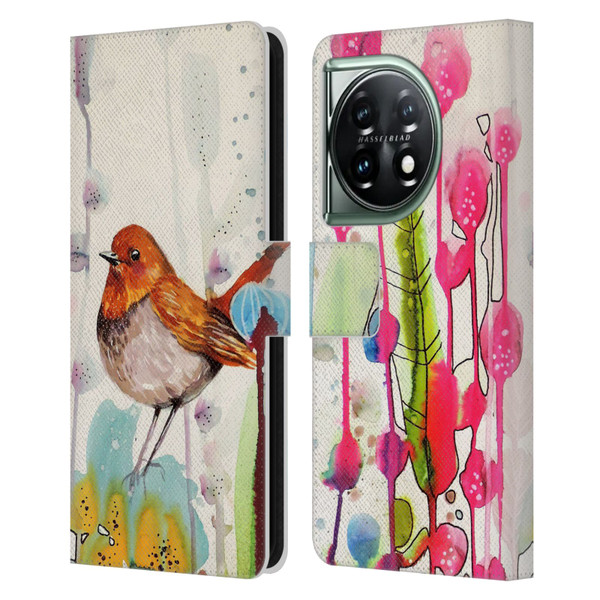 Sylvie Demers Birds 3 Sienna Leather Book Wallet Case Cover For OnePlus 11 5G
