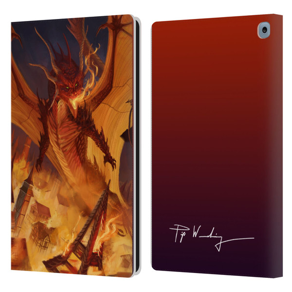 Piya Wannachaiwong Dragons Of Fire Dragonfire Leather Book Wallet Case Cover For Amazon Fire HD 10 / Plus 2021