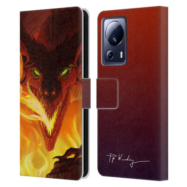 Piya Wannachaiwong Dragons Of Fire Glare Leather Book Wallet Case Cover For Xiaomi 13 Lite 5G