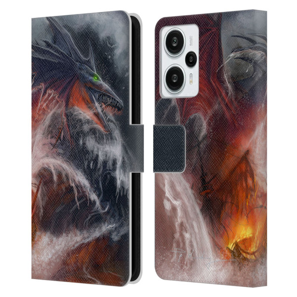 Piya Wannachaiwong Dragons Of Sea And Storms Sea Fire Dragon Leather Book Wallet Case Cover For Xiaomi Redmi Note 12T
