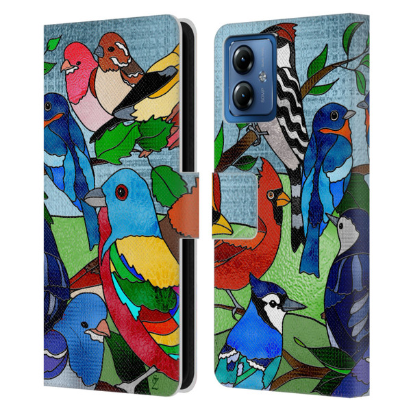 Suzan Lind Birds Stained Glass Leather Book Wallet Case Cover For Motorola Moto G14