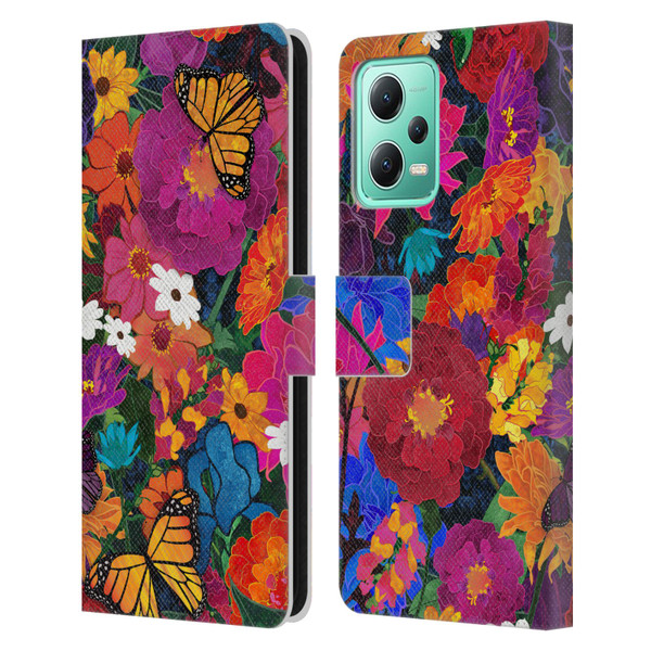 Suzan Lind Butterflies Flower Collage Leather Book Wallet Case Cover For Xiaomi Redmi Note 12 5G