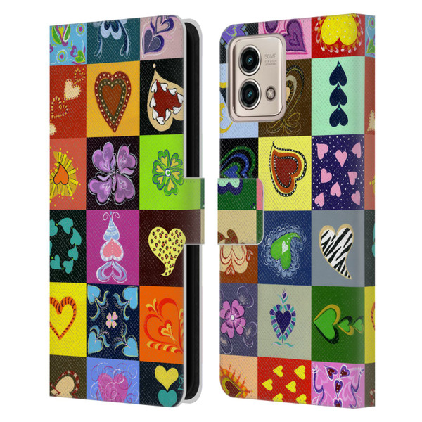 Suzan Lind Colours & Patterns Heart Quilt Leather Book Wallet Case Cover For Motorola Moto G Stylus 5G 2023