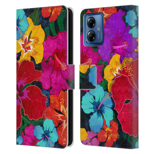 Suzan Lind Colours & Patterns Tropical Hibiscus Leather Book Wallet Case Cover For Motorola Moto G14