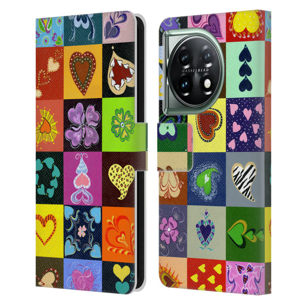 Suzan Lind Colours & Patterns Heart Quilt Leather Book Wallet Case Cover For OnePlus 11 5G