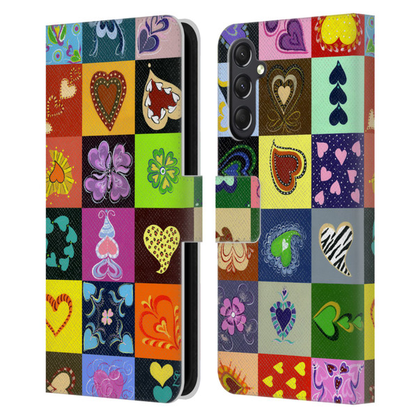 Suzan Lind Colours & Patterns Heart Quilt Leather Book Wallet Case Cover For Samsung Galaxy A24 4G / M34 5G