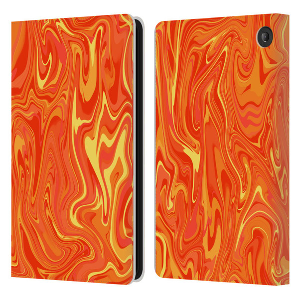 Suzan Lind Marble 2 Orange Leather Book Wallet Case Cover For Amazon Fire 7 2022