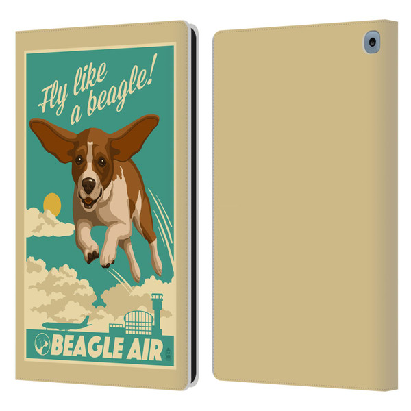 Lantern Press Dog Collection Fly Like A Beagle Leather Book Wallet Case Cover For Amazon Fire HD 10 / Plus 2021