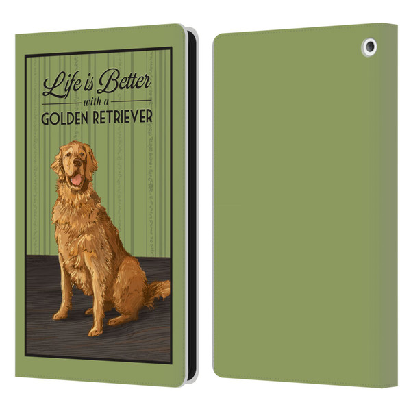 Lantern Press Dog Collection Life Is Better With A Golden Retriever Leather Book Wallet Case Cover For Amazon Fire HD 8/Fire HD 8 Plus 2020