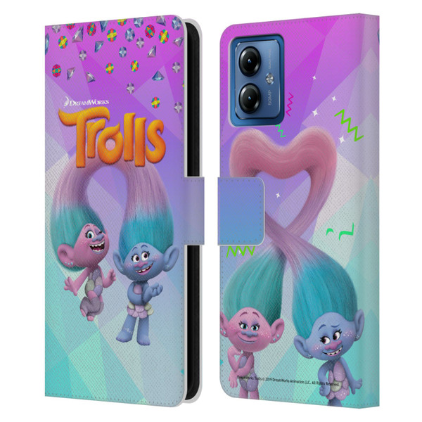 Trolls Snack Pack Satin & Chenille Leather Book Wallet Case Cover For Motorola Moto G14