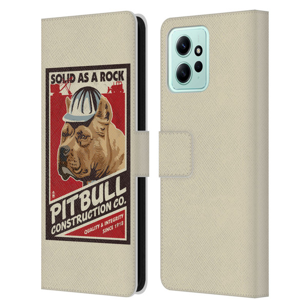 Lantern Press Dog Collection Pitbull Construction Leather Book Wallet Case Cover For Xiaomi Redmi 12