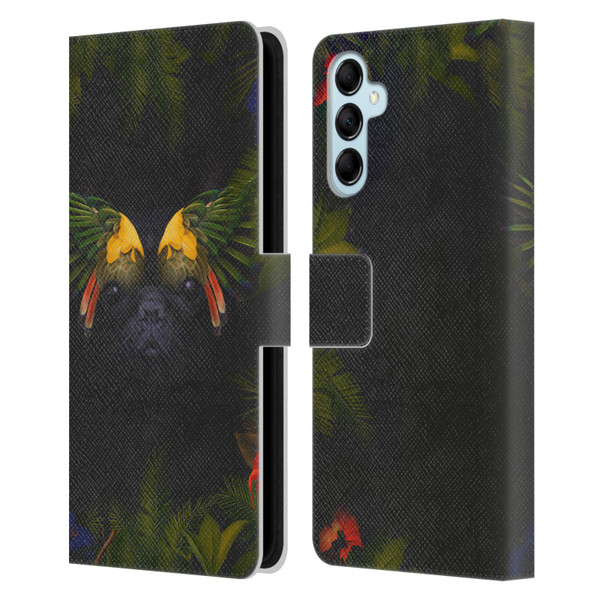 Klaudia Senator French Bulldog 2 Bird Feathers Leather Book Wallet Case Cover For Samsung Galaxy M14 5G