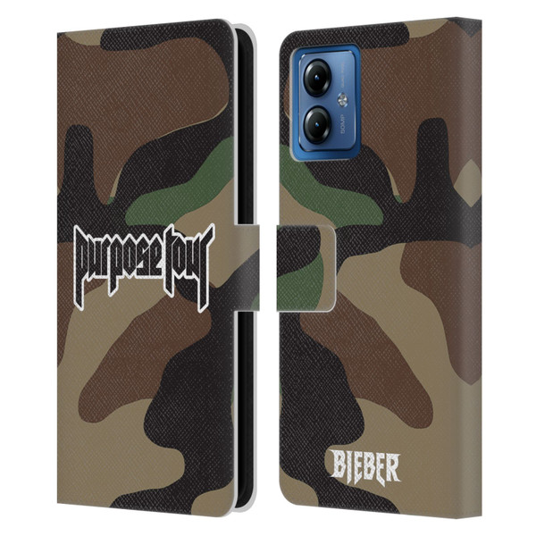 Justin Bieber Tour Merchandise Camouflage Leather Book Wallet Case Cover For Motorola Moto G14