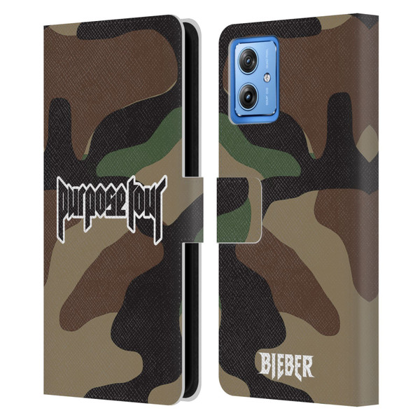 Justin Bieber Tour Merchandise Camouflage Leather Book Wallet Case Cover For Motorola Moto G54 5G