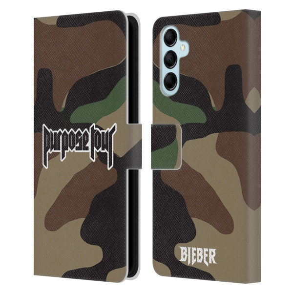Justin Bieber Tour Merchandise Camouflage Leather Book Wallet Case Cover For Samsung Galaxy M14 5G
