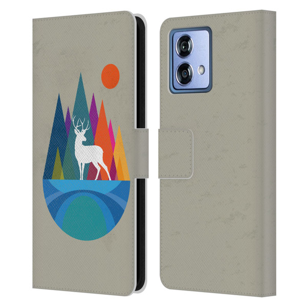 Dave Loblaw Contemporary Art Mountain Deer Leather Book Wallet Case Cover For Motorola Moto G84 5G