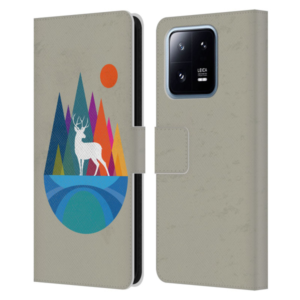 Dave Loblaw Contemporary Art Mountain Deer Leather Book Wallet Case Cover For Xiaomi 13 Pro 5G