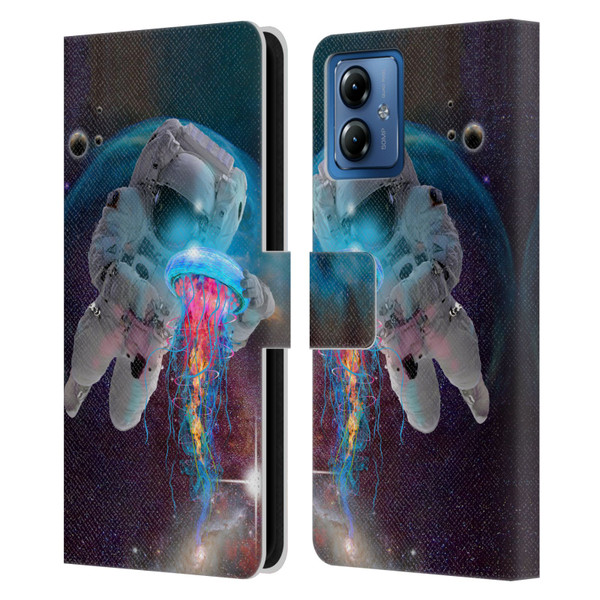 Dave Loblaw Jellyfish Astronaut And Jellyfish Leather Book Wallet Case Cover For Motorola Moto G14