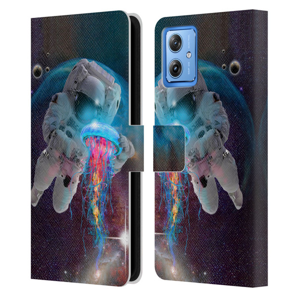 Dave Loblaw Jellyfish Astronaut And Jellyfish Leather Book Wallet Case Cover For Motorola Moto G54 5G