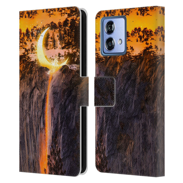 Dave Loblaw Sci-Fi And Surreal Fire Canyon Moon Leather Book Wallet Case Cover For Motorola Moto G84 5G