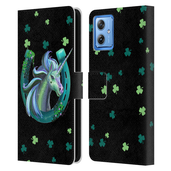 Rose Khan Unicorn Horseshoe Green Shamrock Leather Book Wallet Case Cover For Motorola Moto G54 5G