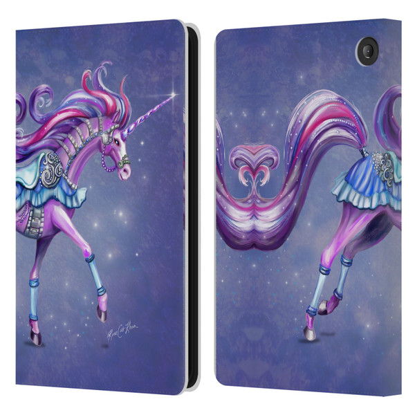 Rose Khan Unicorns Purple Carousel Horse Leather Book Wallet Case Cover For Amazon Fire 7 2022