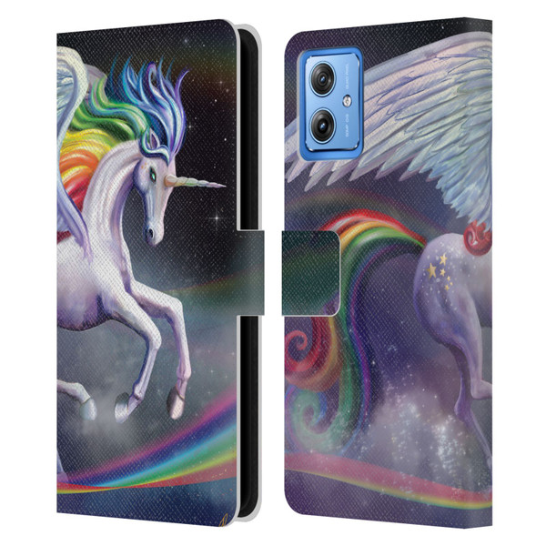 Rose Khan Unicorns Rainbow Dancer Leather Book Wallet Case Cover For Motorola Moto G54 5G