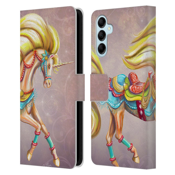 Rose Khan Unicorns Western Palomino Leather Book Wallet Case Cover For Samsung Galaxy M14 5G