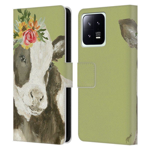 Haley Bush Floral Painting Holstein Cow Leather Book Wallet Case Cover For Xiaomi 13 5G