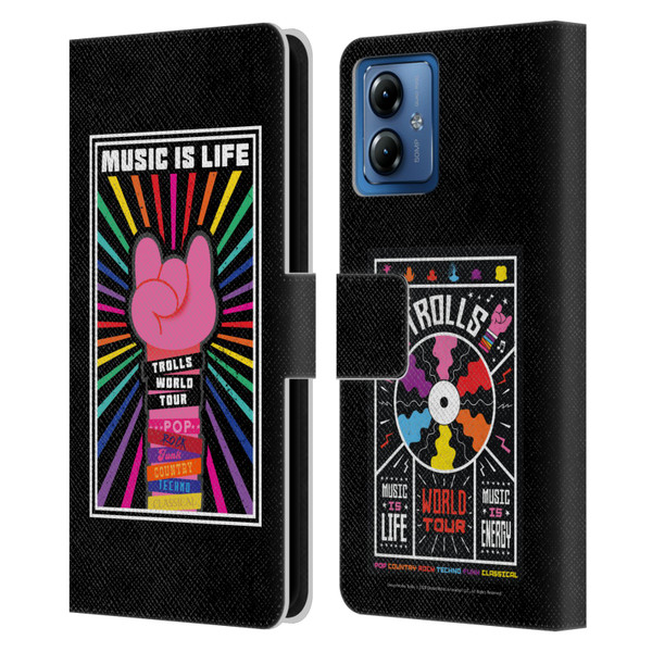 Trolls World Tour Key Art Music Is Life Leather Book Wallet Case Cover For Motorola Moto G14