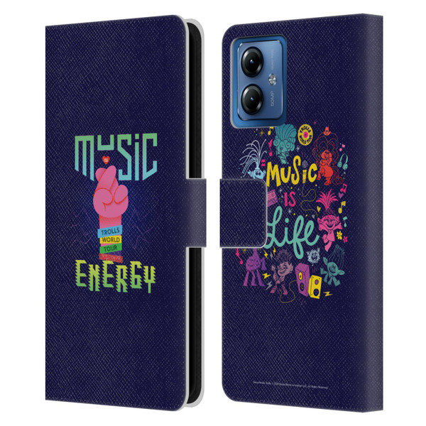 Trolls World Tour Key Art Music Is Energy Leather Book Wallet Case Cover For Motorola Moto G14