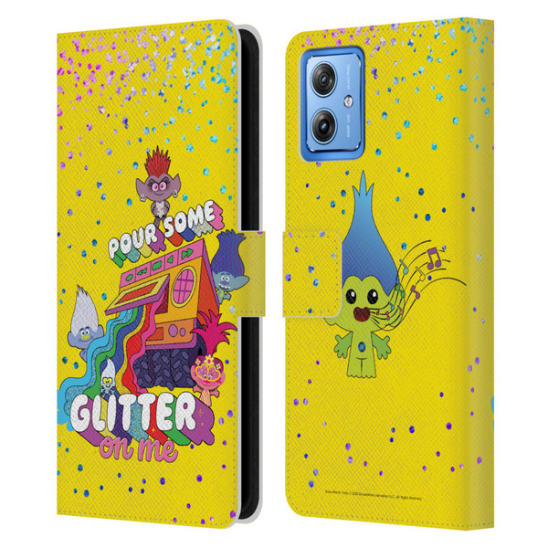 Trolls World Tour Key Art Glitter Print Leather Book Wallet Case Cover For Motorola Moto G54 5G