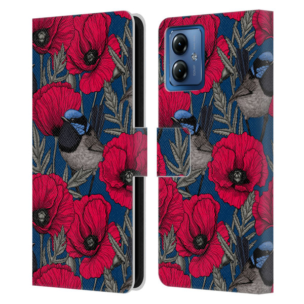 Katerina Kirilova Floral Patterns Fairy Wrens & Poppies Leather Book Wallet Case Cover For Motorola Moto G14