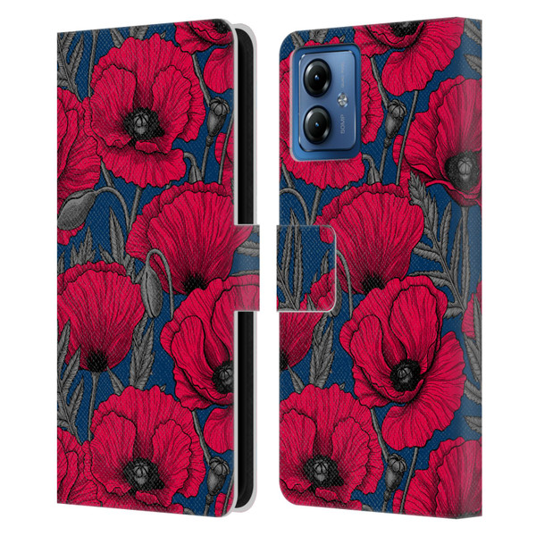 Katerina Kirilova Floral Patterns Night Poppy Garden Leather Book Wallet Case Cover For Motorola Moto G14