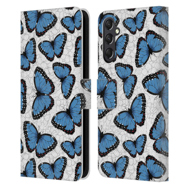 Katerina Kirilova Floral Patterns Blue Butterflies Leather Book Wallet Case Cover For Samsung Galaxy A24 4G / M34 5G