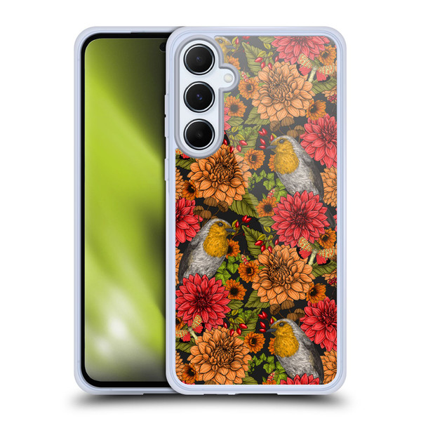 Katerina Kirilova Graphics Robins And Dahlias Soft Gel Case for Samsung Galaxy A55 5G