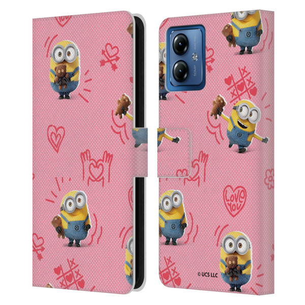 Minions Rise of Gru(2021) Valentines 2021 Bob Pattern Leather Book Wallet Case Cover For Motorola Moto G14