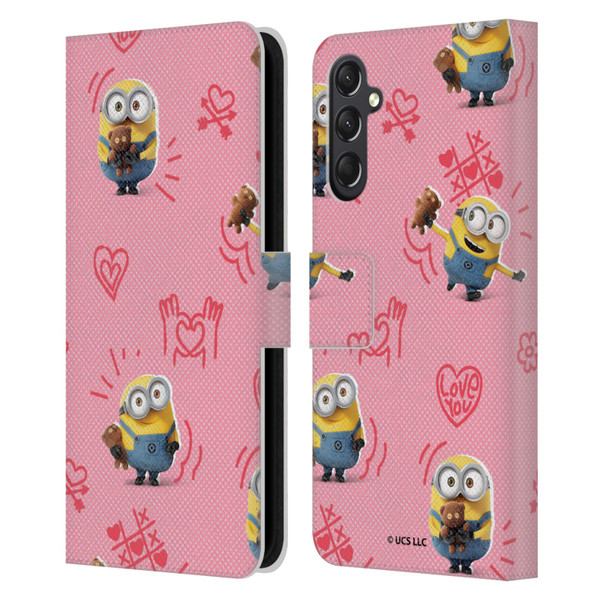 Minions Rise of Gru(2021) Valentines 2021 Bob Pattern Leather Book Wallet Case Cover For Samsung Galaxy A24 4G / M34 5G