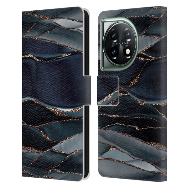 UtArt Dark Night Marble Waves Leather Book Wallet Case Cover For OnePlus 11 5G