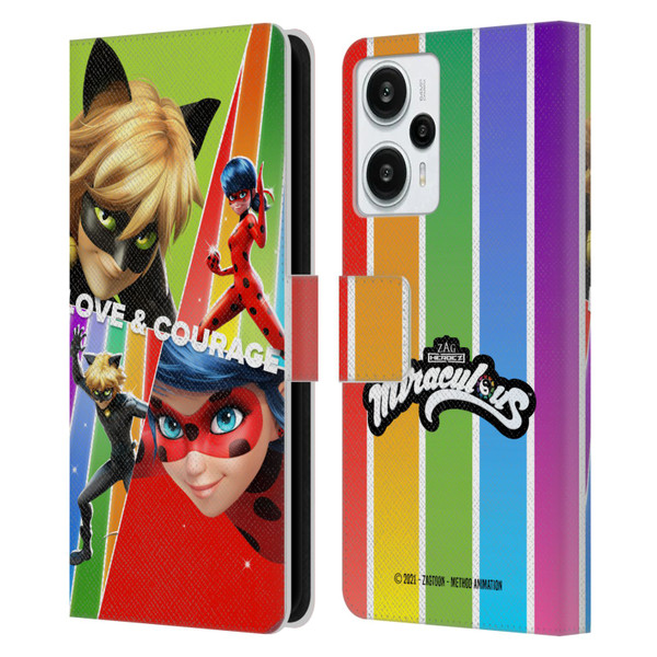 Miraculous Tales of Ladybug & Cat Noir Graphics Love & Courage Leather Book Wallet Case Cover For Xiaomi Redmi Note 12T