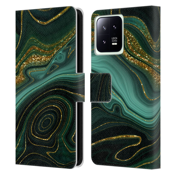 UtArt Malachite Emerald Gilded Teal Leather Book Wallet Case Cover For Xiaomi 13 5G