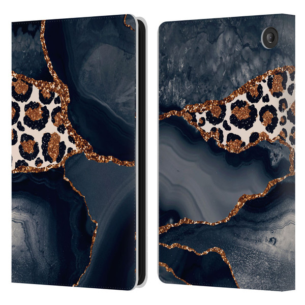 UtArt Wild Cat Marble Leopard Leather Book Wallet Case Cover For Amazon Fire 7 2022